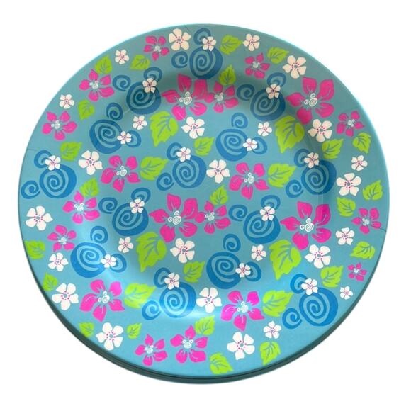 Disney Tropical Hidden Mickey Plastic Dinner Plates Summer Barbecue Set of 4 - Picture 1 of 7